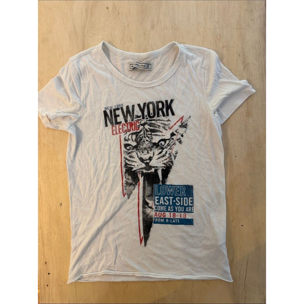 New York Electric Graphic Tee - White with Black, Red & Blue Print